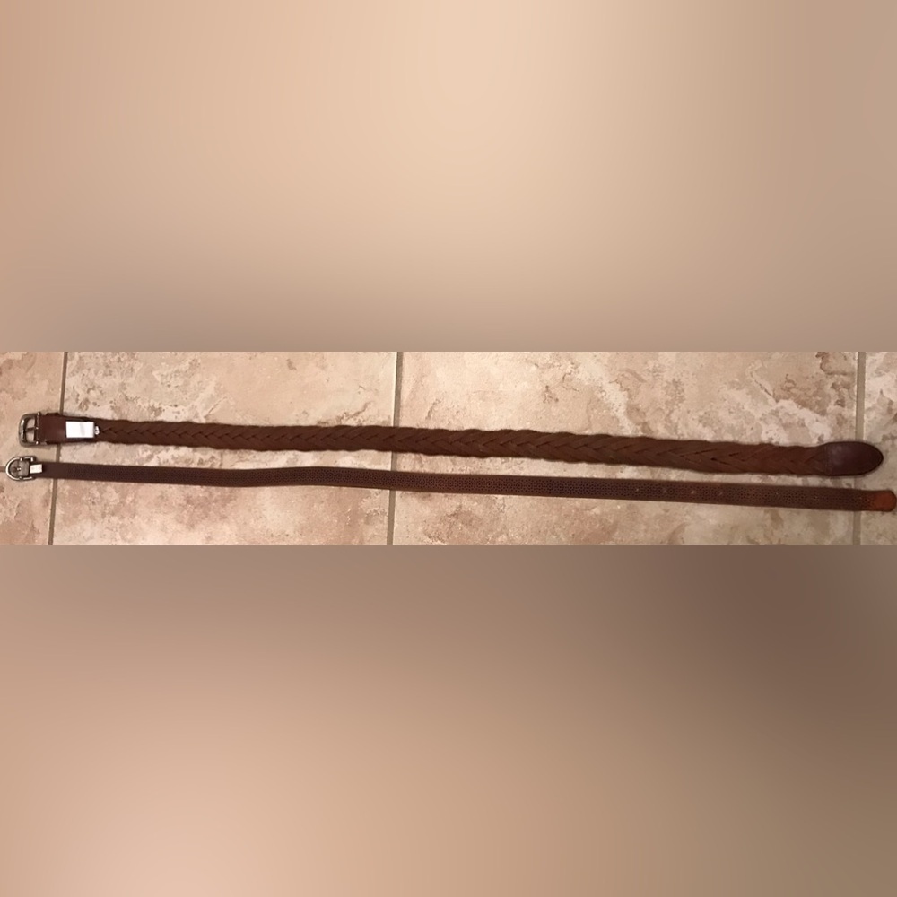 American Eagle Leather Belts: Brown Braided Belt (30) & Silver Skinny Belt (S) - Picture 4 of 13